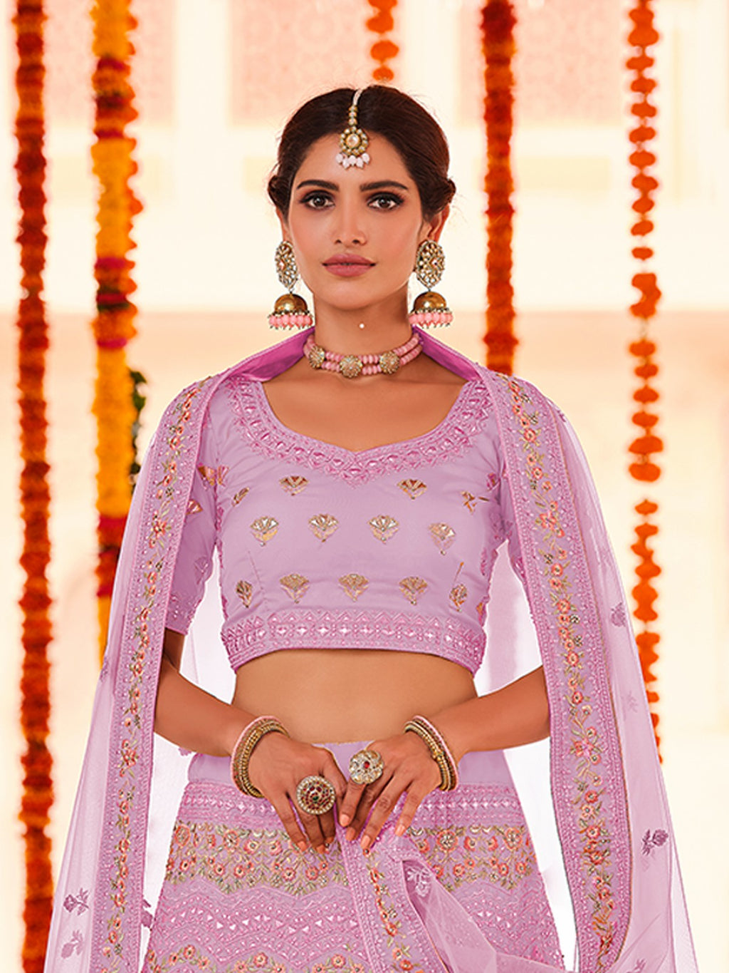 Purple Embroidered Organza Semi Stitched Lehenga With Unstitched Blouse Clothsvilla