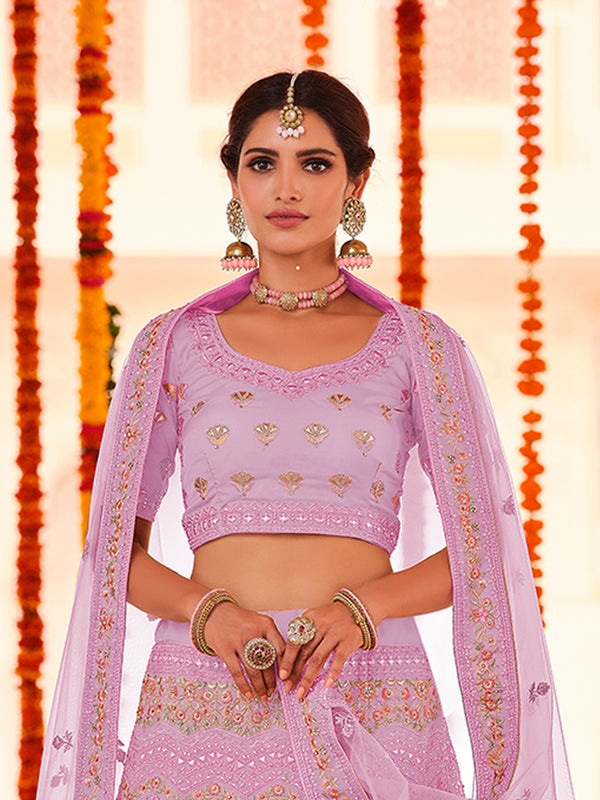 Purple Embroidered Organza Semi Stitched Lehenga With Unstitched Blouse Clothsvilla