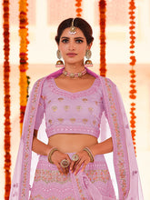 Load image into Gallery viewer, Purple Embroidered Organza Semi Stitched Lehenga With Unstitched Blouse Clothsvilla