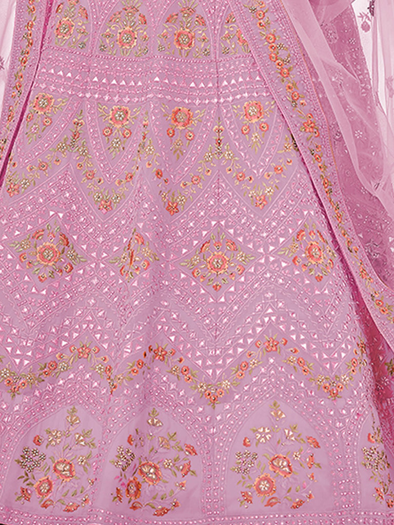 Purple Embroidered Organza Semi Stitched Lehenga With Unstitched Blouse Clothsvilla