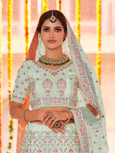 Load image into Gallery viewer, Green Crepe Semi Stitched Lehenga With Unstitched Blouse Clothsvilla