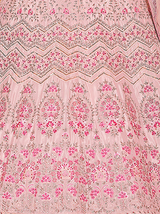 Pink Crepe Semi Stitched Lehenga With Unstitched Blouse Clothsvilla