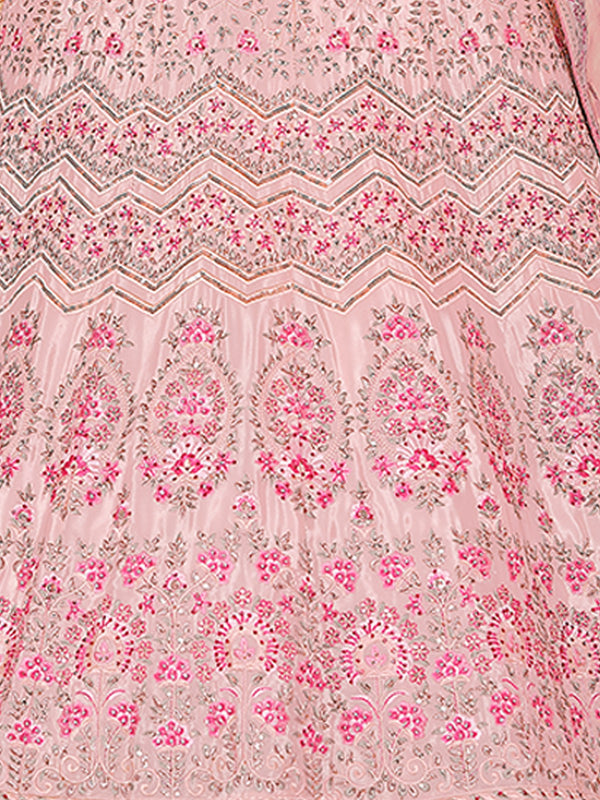 Pink Crepe Semi Stitched Lehenga With Unstitched Blouse Clothsvilla
