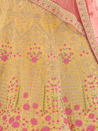 Yellow Embroidered Georgette Semi Stitched Lehenga With Unstitched Blouse Clothsvilla