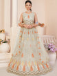 Load image into Gallery viewer, White Net Embroidered Semi stitched Lehenga With Unstitched blouse Clothsvilla