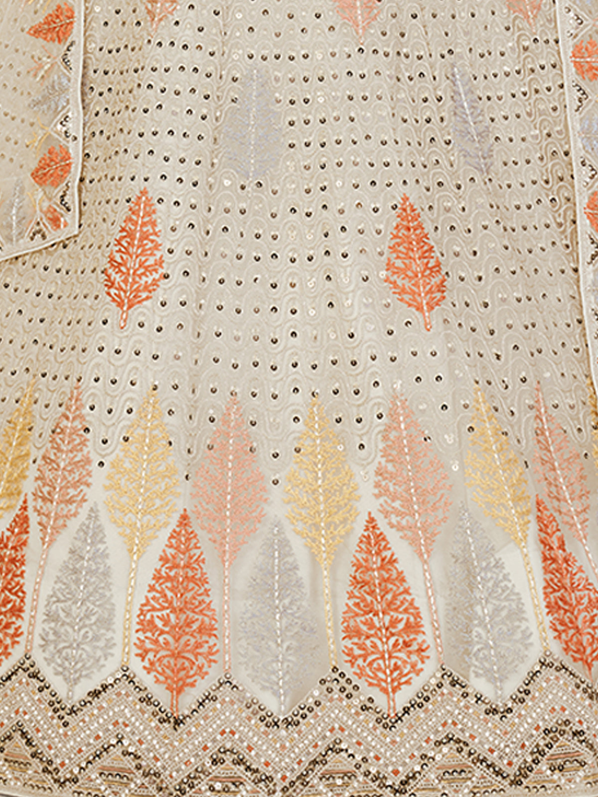 White Net Embroidered Semi stitched Lehenga With Unstitched blouse Clothsvilla