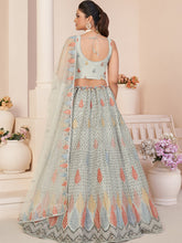 Load image into Gallery viewer, Grey Net Embroidered Semi stitched Lehenga With Unstitched blouse Clothsvilla