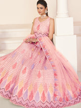 Load image into Gallery viewer, Pink Net Embroidered Semi stitched Lehenga With Unstitched blouse Clothsvilla