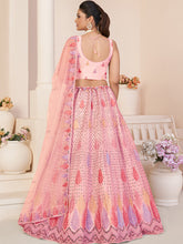 Load image into Gallery viewer, Pink Net Embroidered Semi stitched Lehenga With Unstitched blouse Clothsvilla