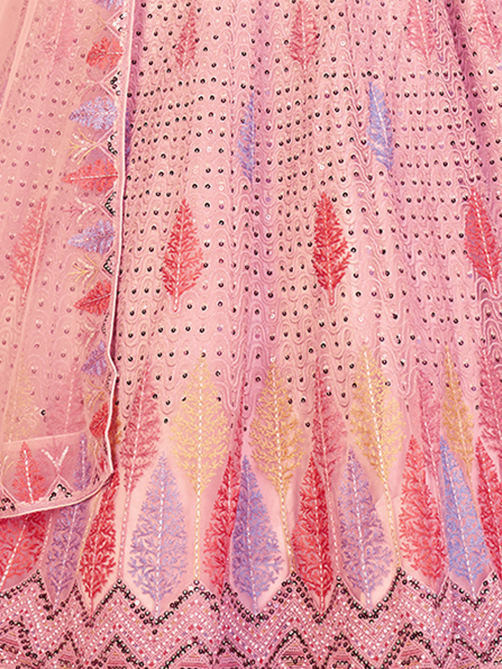 Pink Net Embroidered Semi stitched Lehenga With Unstitched blouse Clothsvilla