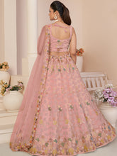 Load image into Gallery viewer, Pink Net Embroidered Semi stitched Lehenga With Unstitched blouse Clothsvilla