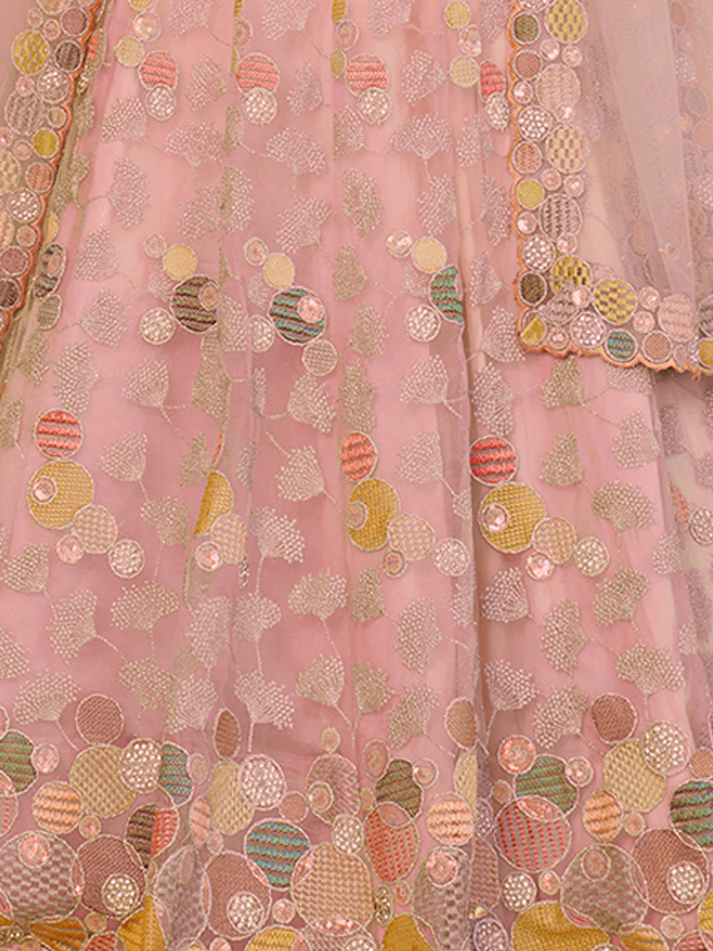 Pink Net Embroidered Semi stitched Lehenga With Unstitched blouse Clothsvilla