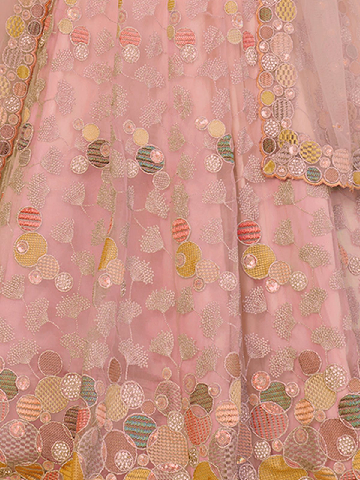 Pink Net Embroidered Semi stitched Lehenga With Unstitched blouse Clothsvilla