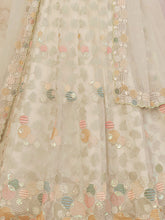 Load image into Gallery viewer, Cream Net Embroidered Semi stitched Lehenga With Unstitched blouse Clothsvilla