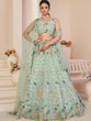 Load image into Gallery viewer, Turquoise Net Embroidered Semi stitched Lehenga With Unstitched blouse Clothsvilla