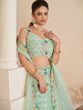 Load image into Gallery viewer, Turquoise Net Embroidered Semi stitched Lehenga With Unstitched blouse Clothsvilla