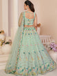 Load image into Gallery viewer, Turquoise Net Embroidered Semi stitched Lehenga With Unstitched blouse Clothsvilla