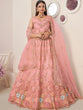 Load image into Gallery viewer, Pink Net Embroidered Semi stitched Lehenga With Unstitched blouse Clothsvilla