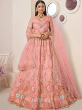 Load image into Gallery viewer, Pink Net Embroidered Semi stitched Lehenga With Unstitched blouse Clothsvilla