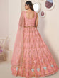 Load image into Gallery viewer, Pink Net Embroidered Semi stitched Lehenga With Unstitched blouse Clothsvilla
