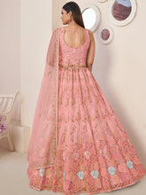 Load image into Gallery viewer, Pink Net Embroidered Semi stitched Lehenga With Unstitched blouse Clothsvilla