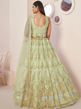 Load image into Gallery viewer, Green Net Embroidered Semi stitched Lehenga With Unstitched blouse Clothsvilla