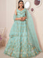 Sky Blue Net Embroidered Semi stitched Lehenga With Unstitched blouse Clothsvilla