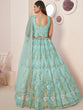 Load image into Gallery viewer, Sky Blue Net Embroidered Semi stitched Lehenga With Unstitched blouse Clothsvilla