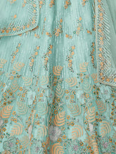 Load image into Gallery viewer, Sky Blue Net Embroidered Semi stitched Lehenga With Unstitched blouse Clothsvilla