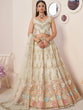 Load image into Gallery viewer, Cream Net Embroidered Semi stitched Lehenga With Unstitched blouse Clothsvilla