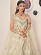 Load image into Gallery viewer, Cream Net Embroidered Semi stitched Lehenga With Unstitched blouse Clothsvilla