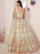 Load image into Gallery viewer, Cream Net Embroidered Semi stitched Lehenga With Unstitched blouse Clothsvilla