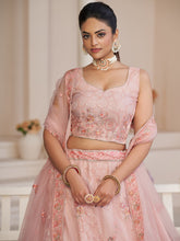 Load image into Gallery viewer, Pink Net Embroidered Semi stitched Lehenga With Unstitched blouse Clothsvilla