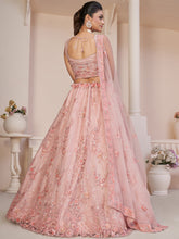 Load image into Gallery viewer, Pink Net Embroidered Semi stitched Lehenga With Unstitched blouse Clothsvilla