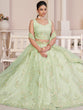Load image into Gallery viewer, Green Net Embroidered Semi stitched Lehenga With Unstitched blouse Clothsvilla