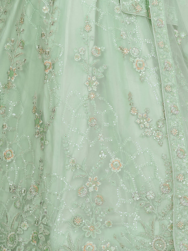 Turquoise Net Embroidered Semi stitched Lehenga With Unstitched blouse Clothsvilla