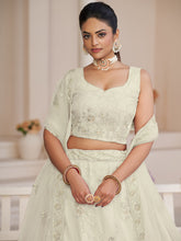 Load image into Gallery viewer, White Net Embroidered Semi stitched Lehenga With Unstitched blouse Clothsvilla