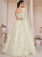 Load image into Gallery viewer, White Net Embroidered Semi stitched Lehenga With Unstitched blouse Clothsvilla