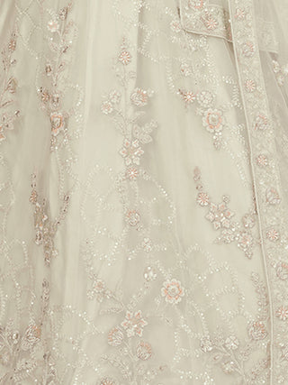 White Net Embroidered Semi stitched Lehenga With Unstitched blouse Clothsvilla