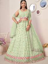 Load image into Gallery viewer, Green Net Embellished Semi stitched Lehenga With Unstitched blouse Clothsvilla