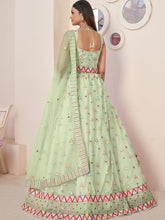 Load image into Gallery viewer, Green Net Embellished Semi stitched Lehenga With Unstitched blouse Clothsvilla