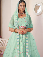 Load image into Gallery viewer, Turquoise Net Embellished Semi stitched Lehenga With Unstitched blouse Clothsvilla