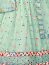 Load image into Gallery viewer, Turquoise Net Embellished Semi stitched Lehenga With Unstitched blouse Clothsvilla