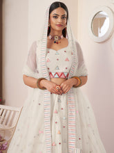 Load image into Gallery viewer, White Net Embellished Semi stitched Lehenga With Unstitched blouse Clothsvilla