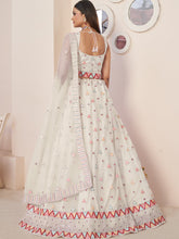 Load image into Gallery viewer, White Net Embellished Semi stitched Lehenga With Unstitched blouse Clothsvilla