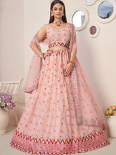 Load image into Gallery viewer, Pink Net Embellished Semi stitched Lehenga With Unstitched blouse Clothsvilla