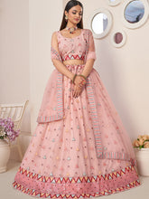 Load image into Gallery viewer, Pink Net Embellished Semi stitched Lehenga With Unstitched blouse Clothsvilla