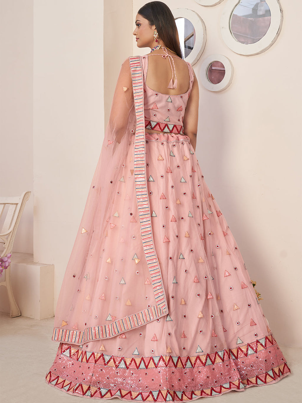 Pink Net Embellished Semi stitched Lehenga With Unstitched blouse Clothsvilla
