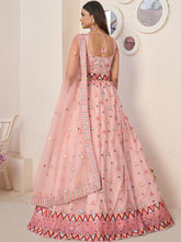 Load image into Gallery viewer, Pink Net Embellished Semi stitched Lehenga With Unstitched blouse Clothsvilla