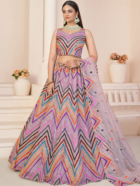 Pink Net Embroidered Semi stitched Lehenga With Unstitched blouse Clothsvilla Main image